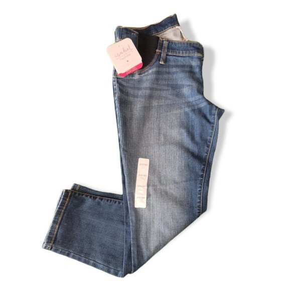 Isabel Maternity Women's Blue Side Panel Skinny Crop Maternity Jeans - Picture 2 of 8